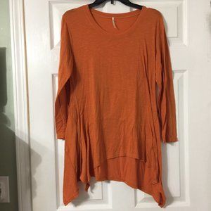Orange Long Sleeve Asymmetrical Hem Tunic Top